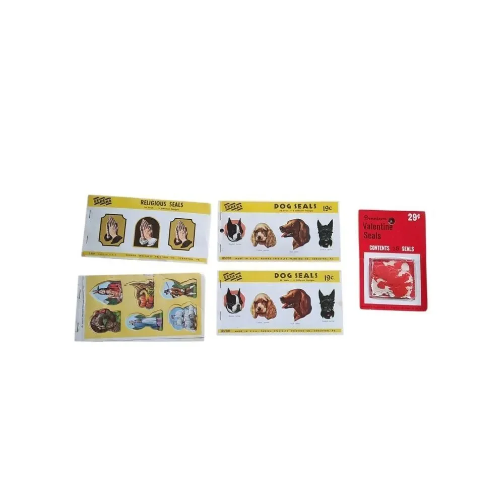 Vintage Dog & Valentine Seal Sticker Pack - Yellow, Red